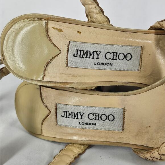 JIMMY CHOO AUTHENTIC VINTAGE WOMEN'S BEIGE STRAPPY ANKLE HEELS – SIZE 6.5 (37.5) - Picture 9 of 11